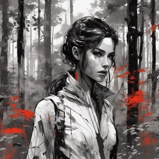 Lithuanian Woman in Forest, Splash Art Portrait