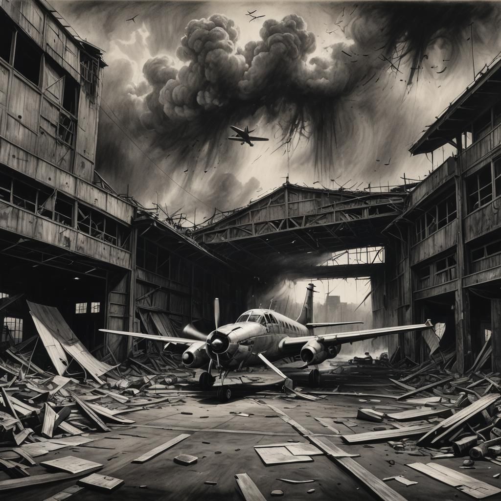 Airplane Hangar Crashes Into Los Santos: Charcoal Drawing