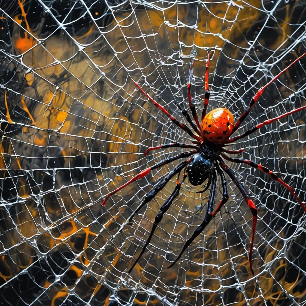 Abstract Expressionist Figure Entangled in Spiderweb