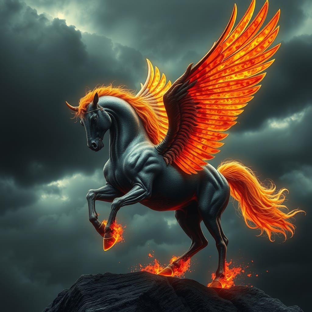 Fiery Nightmare Pegasus in Moody Cinematic Style