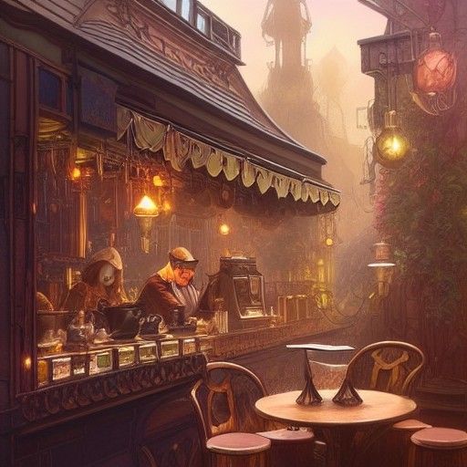 Magical Steampunk Coffee Shop with Magic Altar