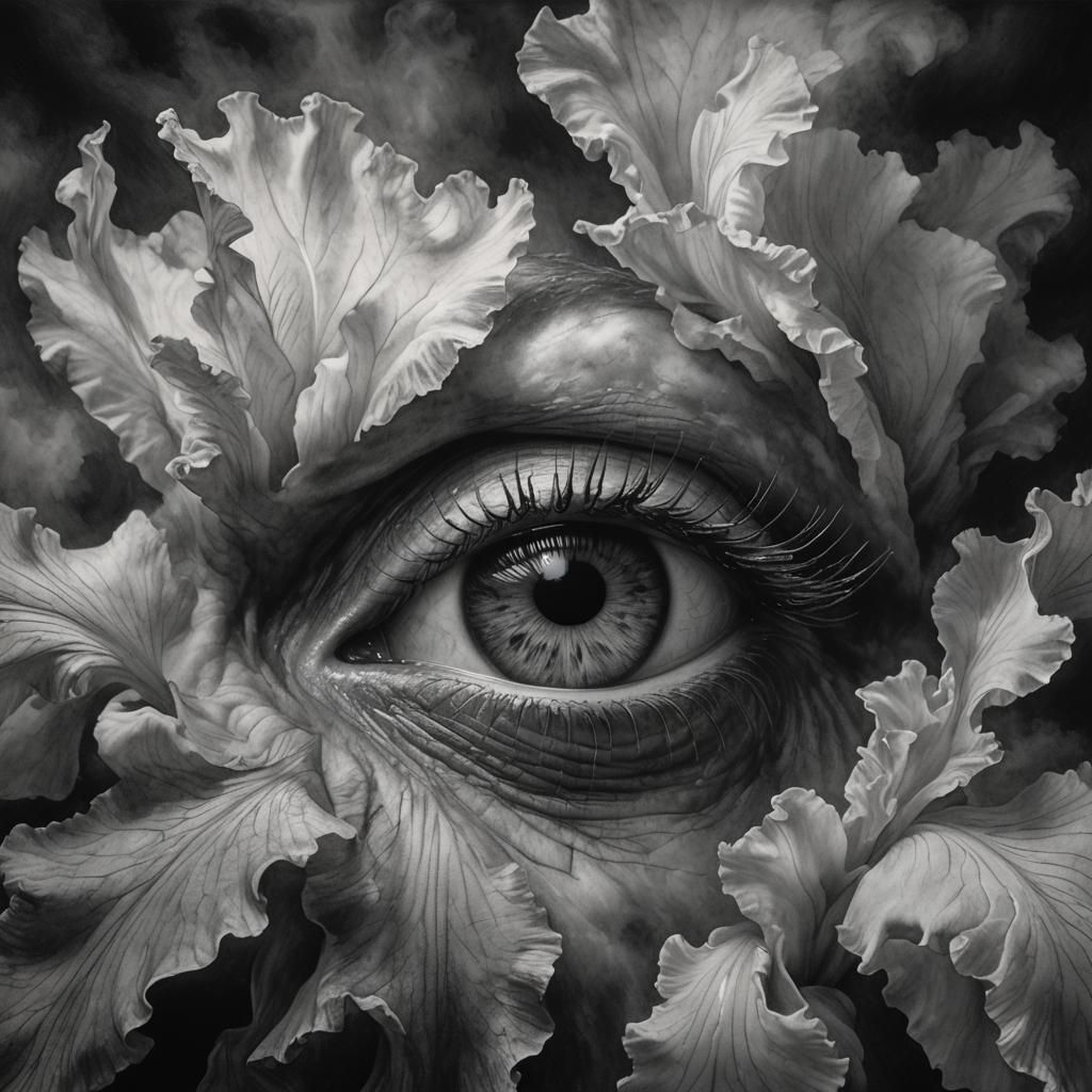 Detailed Charcoal Eye Gazing Upwards: Rodin-esque Art