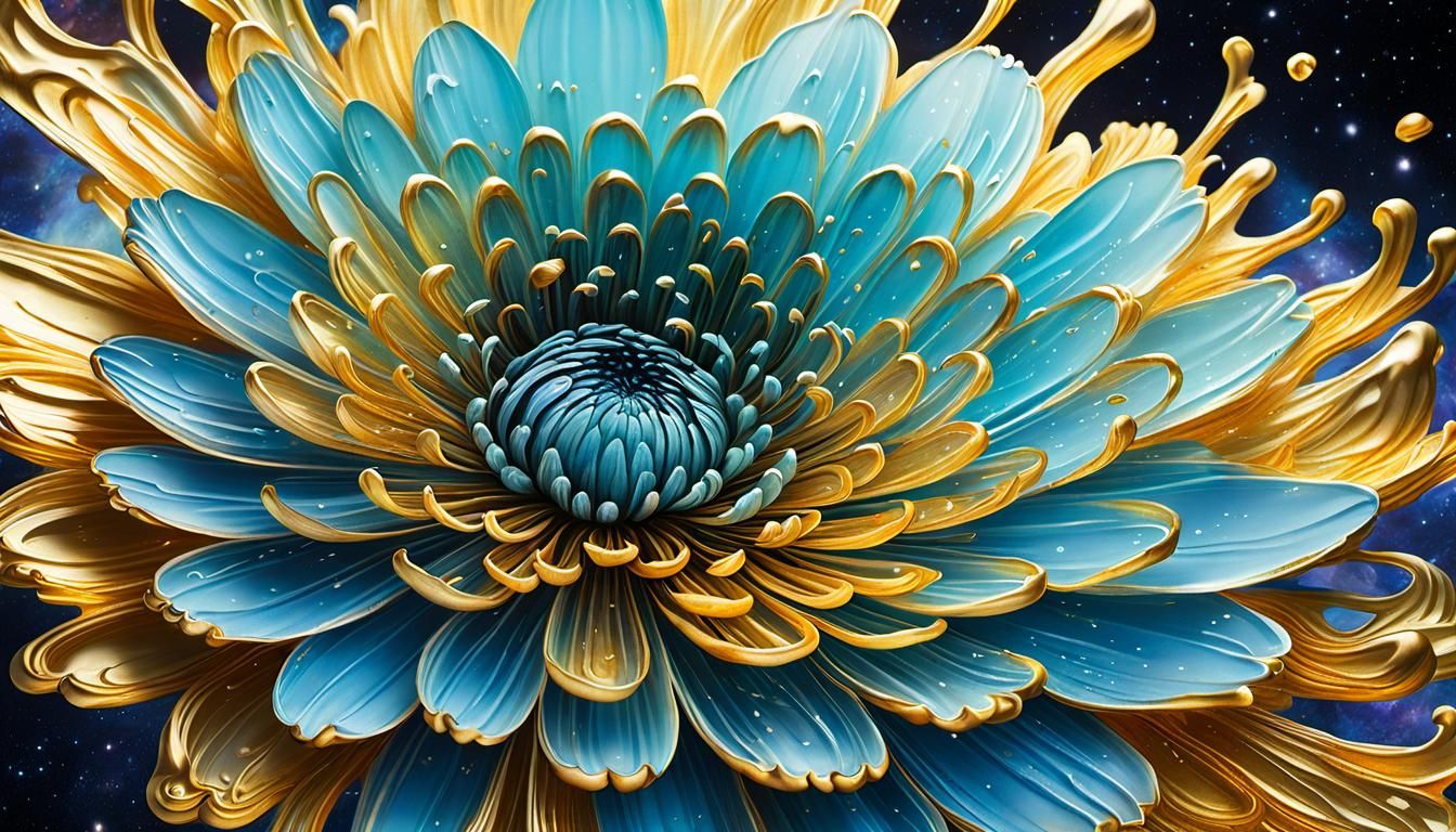 Golden Chrysanthemum in Cosmic Galaxy: Ethereal Futurism