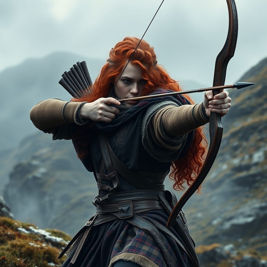Scottish Warrior Princess in Highland Landscape, Photorealis...