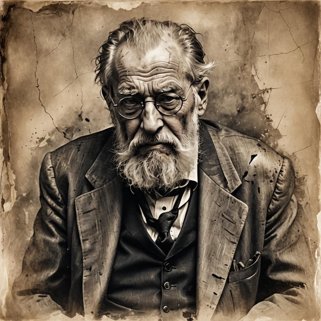 Sepia Portrait of an Old Man in Impressionistic Style