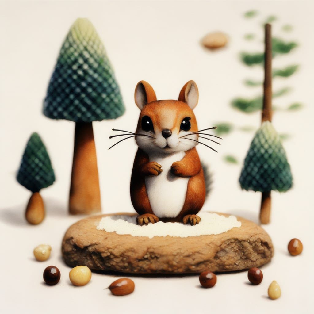 Whimsical Squirrel in a Vibrant Woodland Scene, in a Manneri...