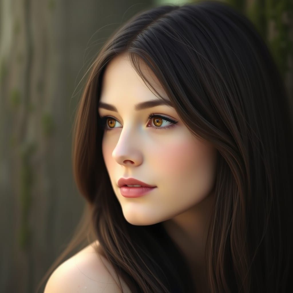 Serene Woman in a Misty Forest Glade