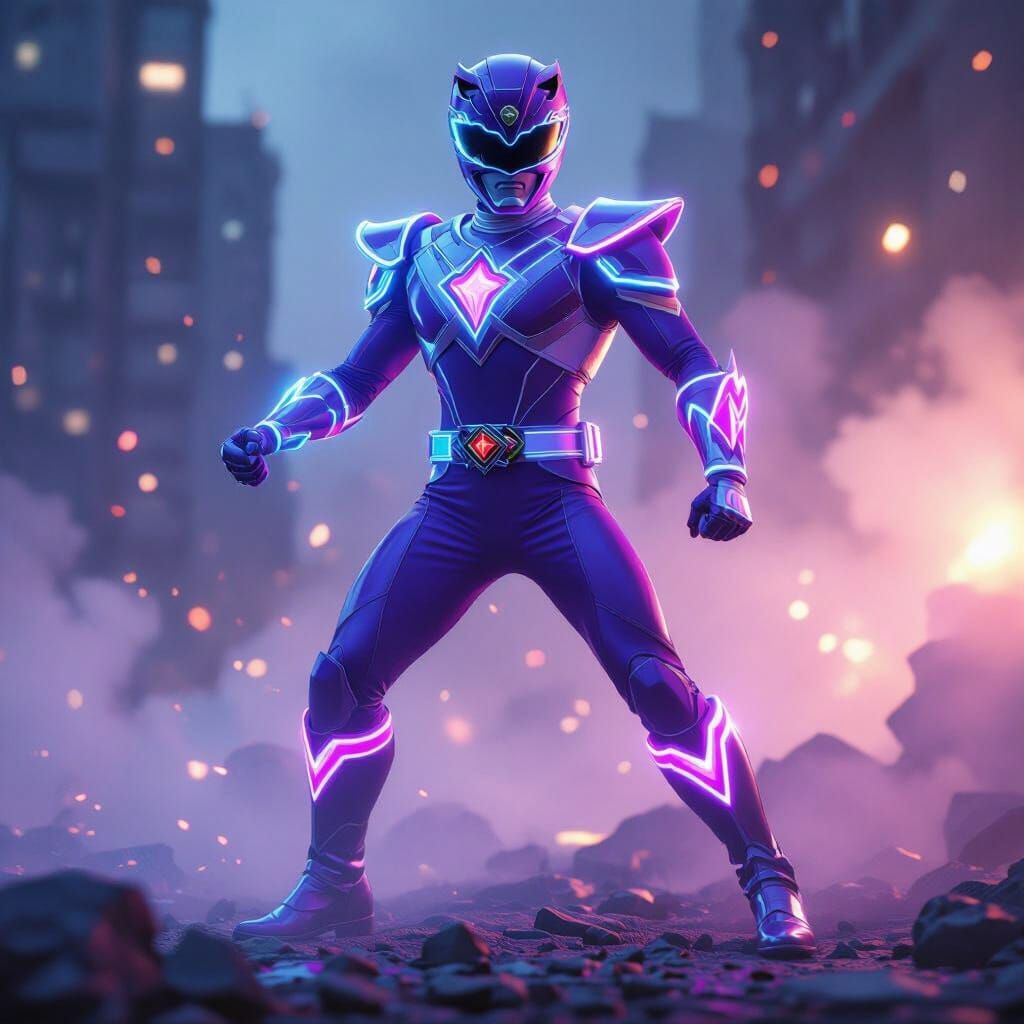 Vibrant Purple Power Ranger in Neon Accents