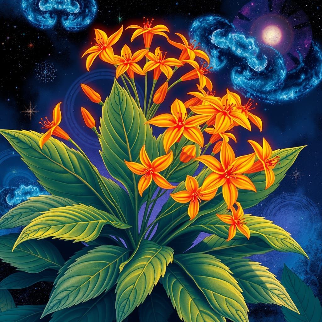 Orange Flowers in Holographic Astral Cosmic Style