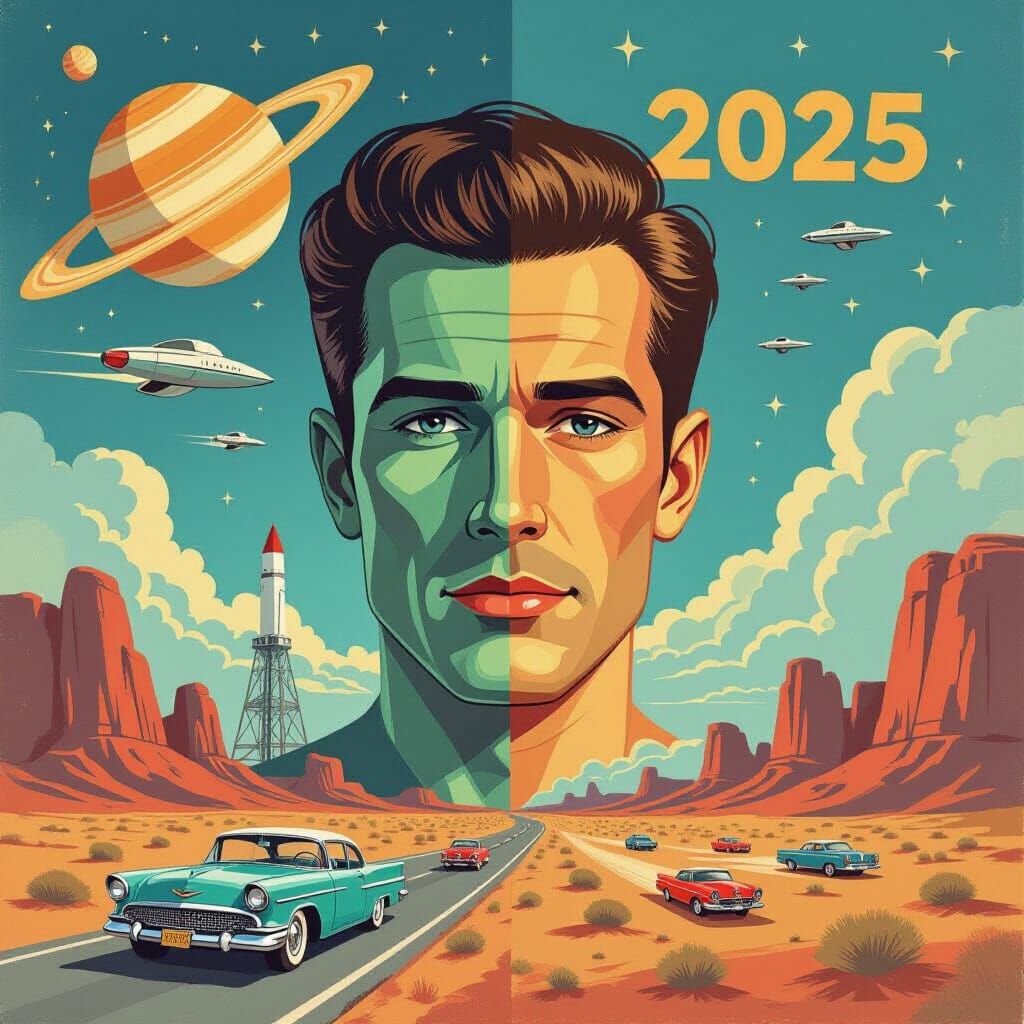 Science Fiction: 1950s Meets 2025, Gouache Painting