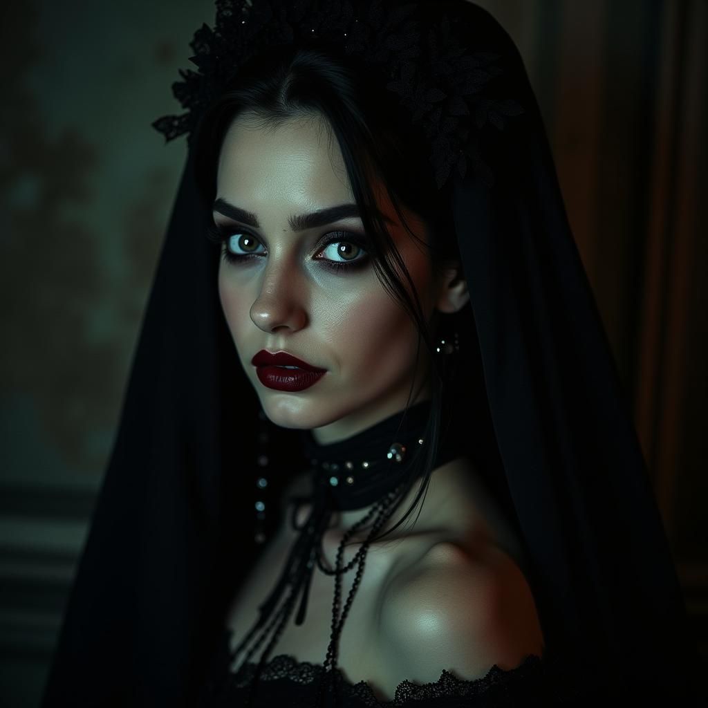 Mysterious Vampire Woman Portrait in Gothic Style