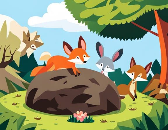 Forest Animals Teamwork: Pushing a Giant Boulder