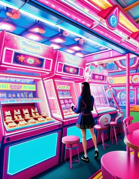 Futuristic Carnival Crane Game with Pink Teddy Bears