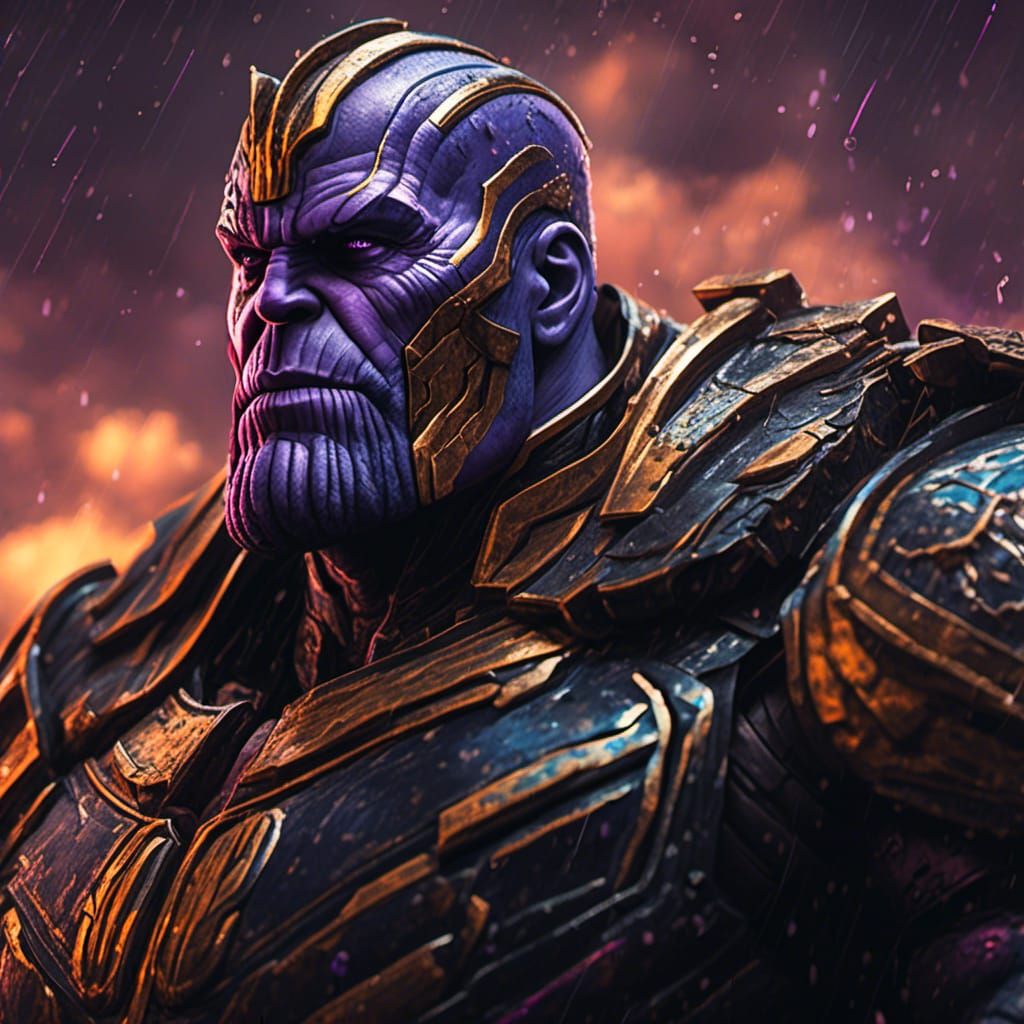 Hyperrealistic Portrait of Thanos in Black Armor