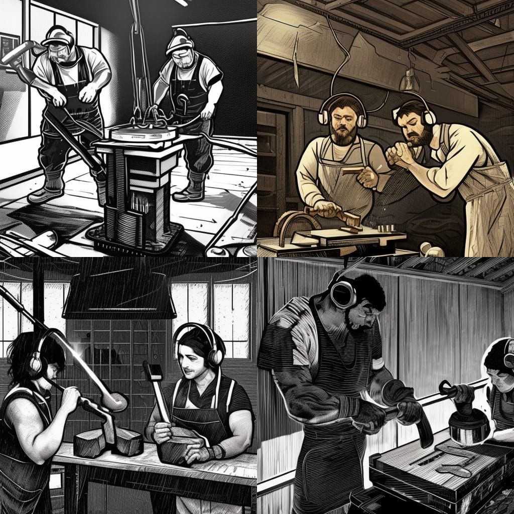 Forging Bitcoin: Linocut Portrait of Workers