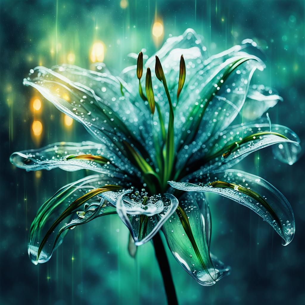 Majestic Transparent Green Glass Lily Dreamscape