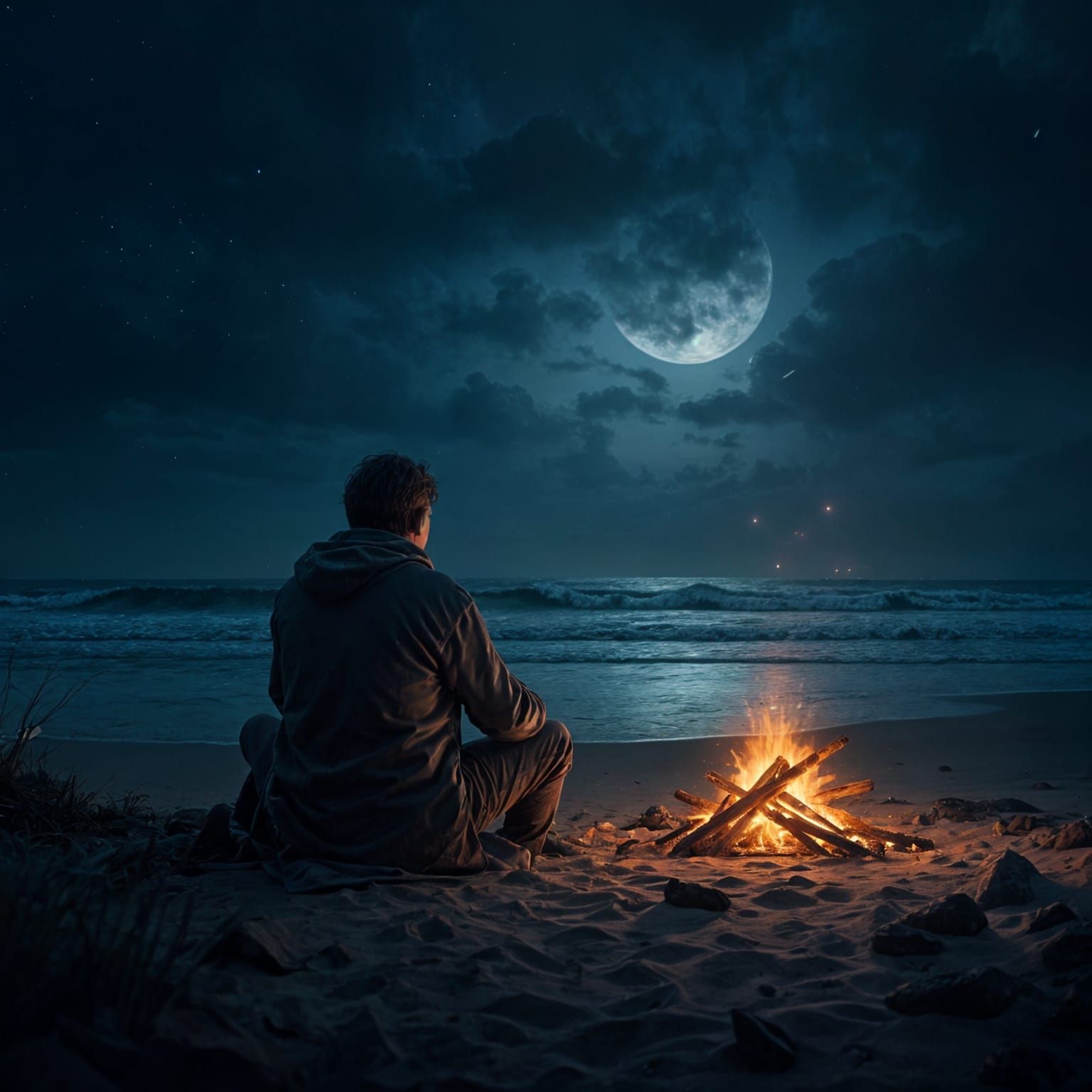 Epic Nighttime Beach Scene in a Grand Digital Painting