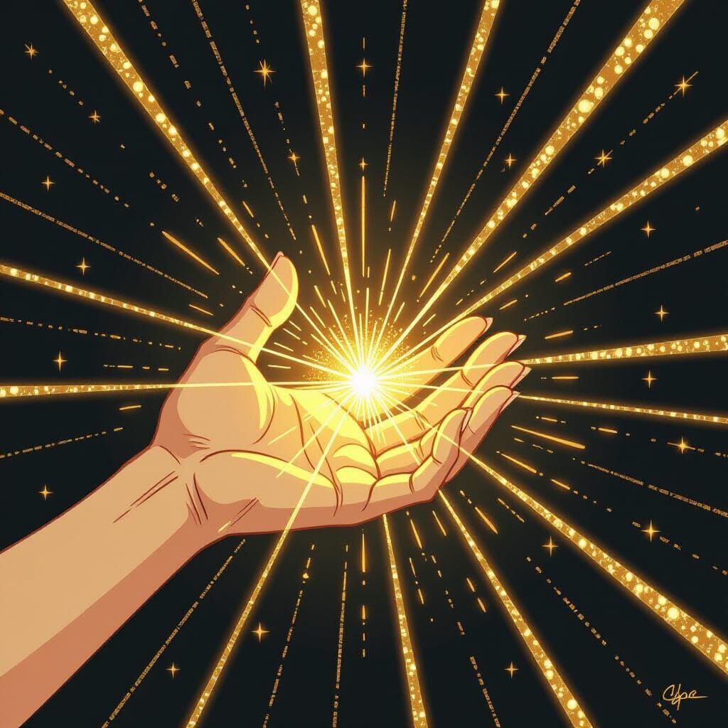 Golden Energy Emanating from Open Hand