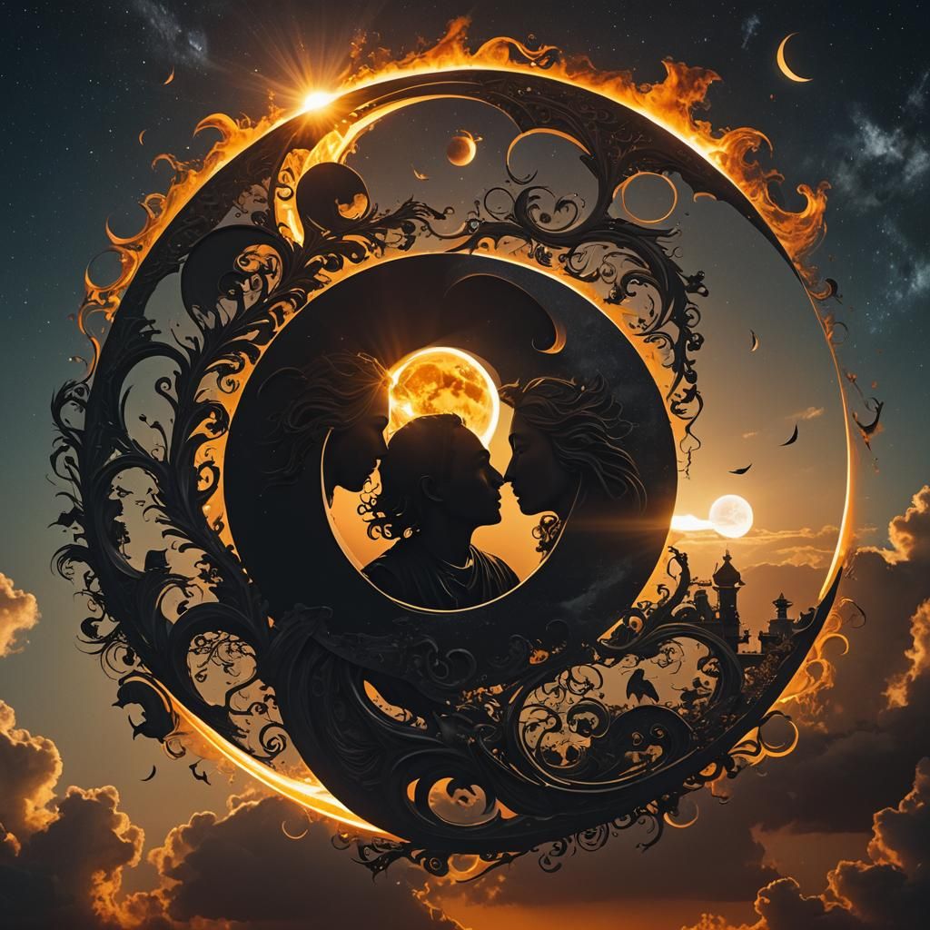 Yin and Yang Solar Eclipse Fantasycore Illustration