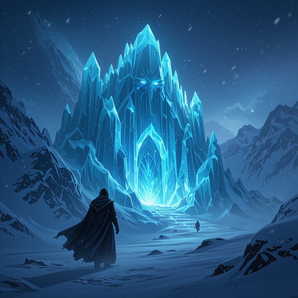 Crystalline Ice Fortress with Sapphire Glow