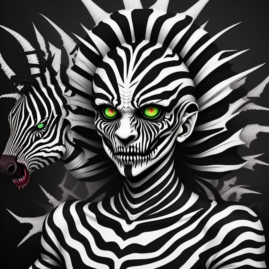 Cyberpunk Zombie Zebra in a Stormy Landscape