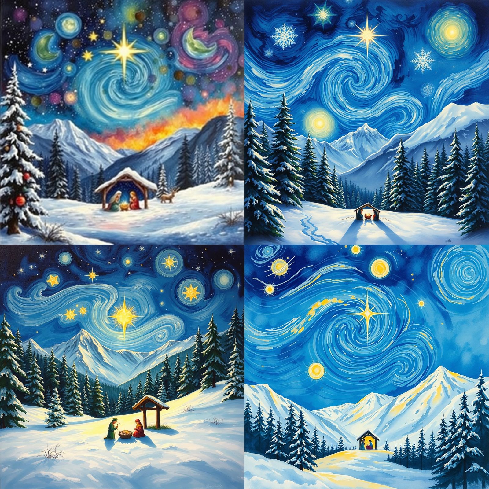 Winter Nativity in Starry Night Impressionist Style