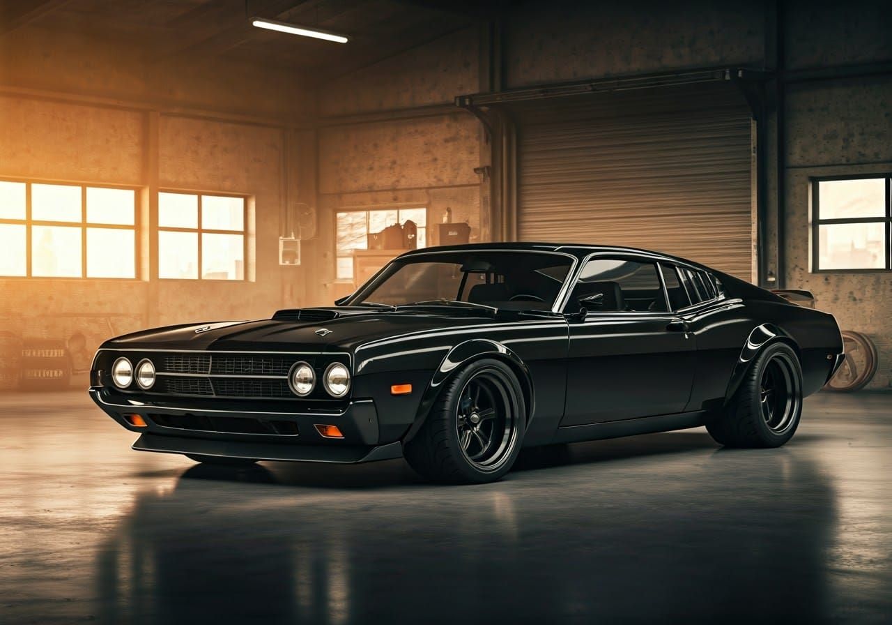 Nostalgic Muscle Car Classic in Retro Garage Setting