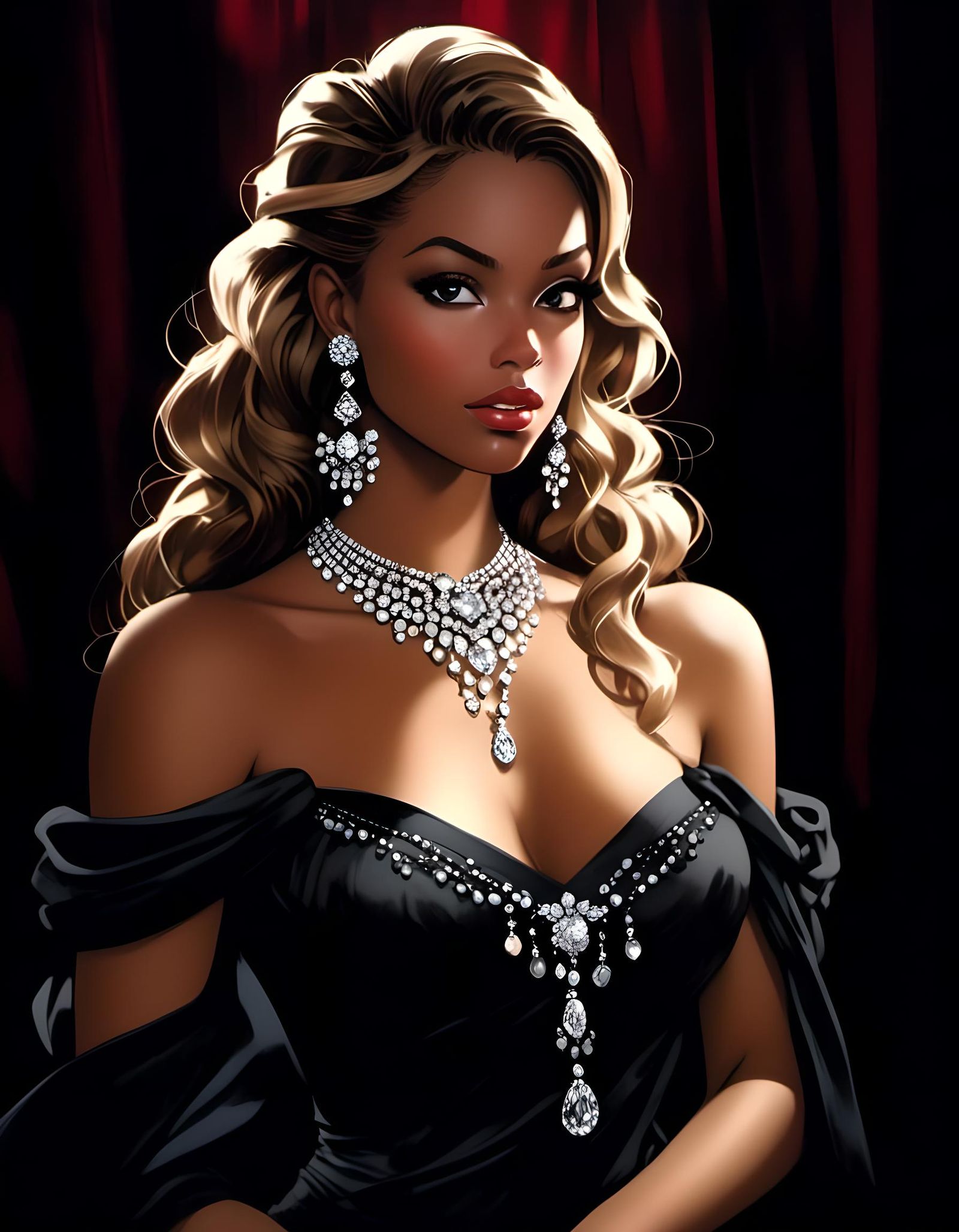 Chiaroscuro Portrait of Woman with Diamonds