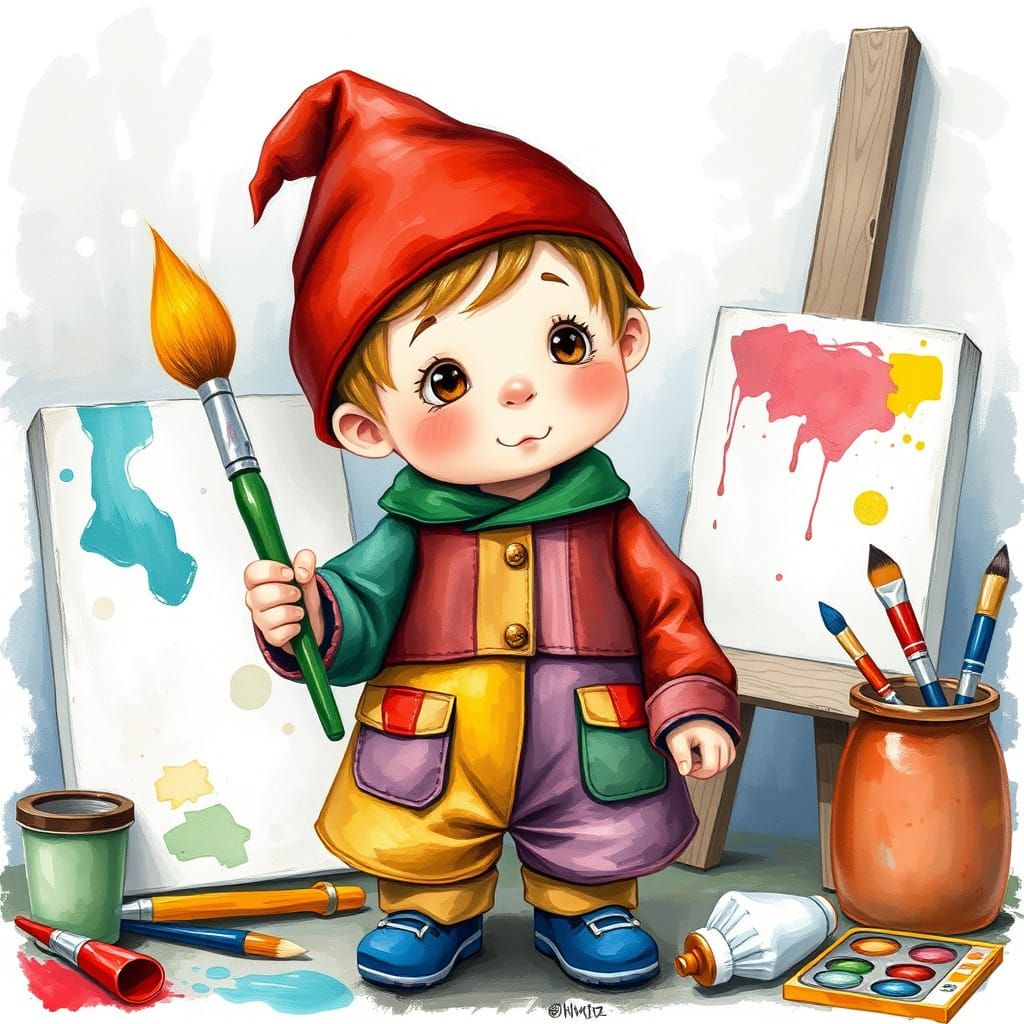 Whimsical Child at Art Station in Colorful Style