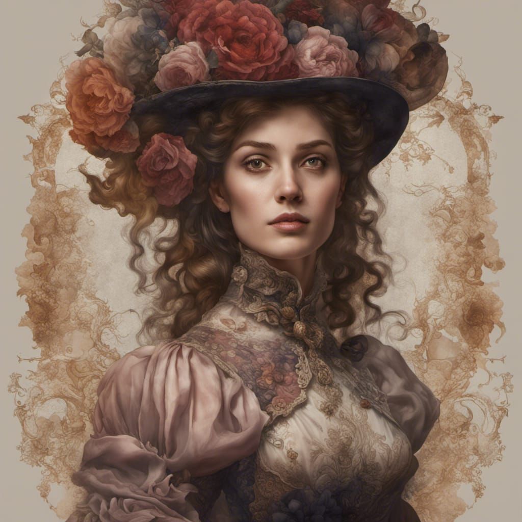 Victorian Woman with Fresco Face in Detailed Matte Painting