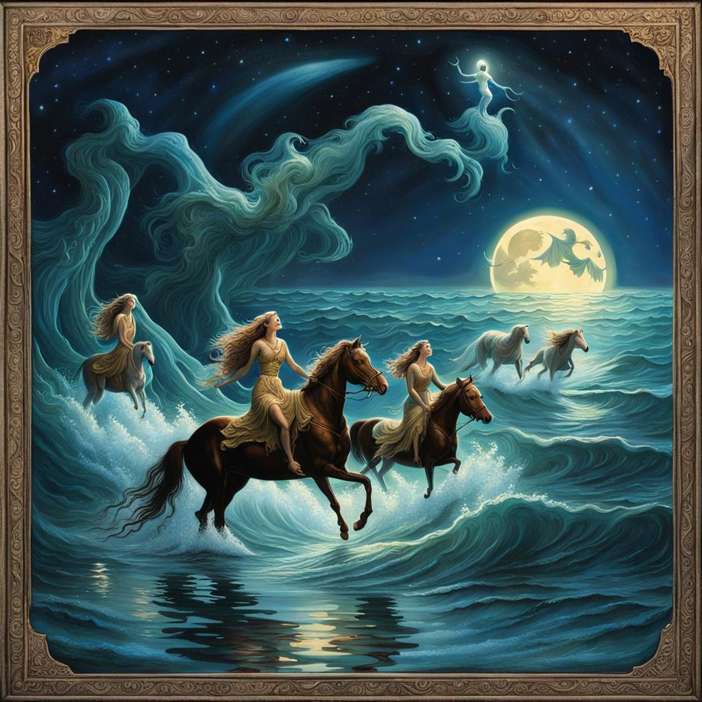 Goddess Emerges from Ocean with Mermaids