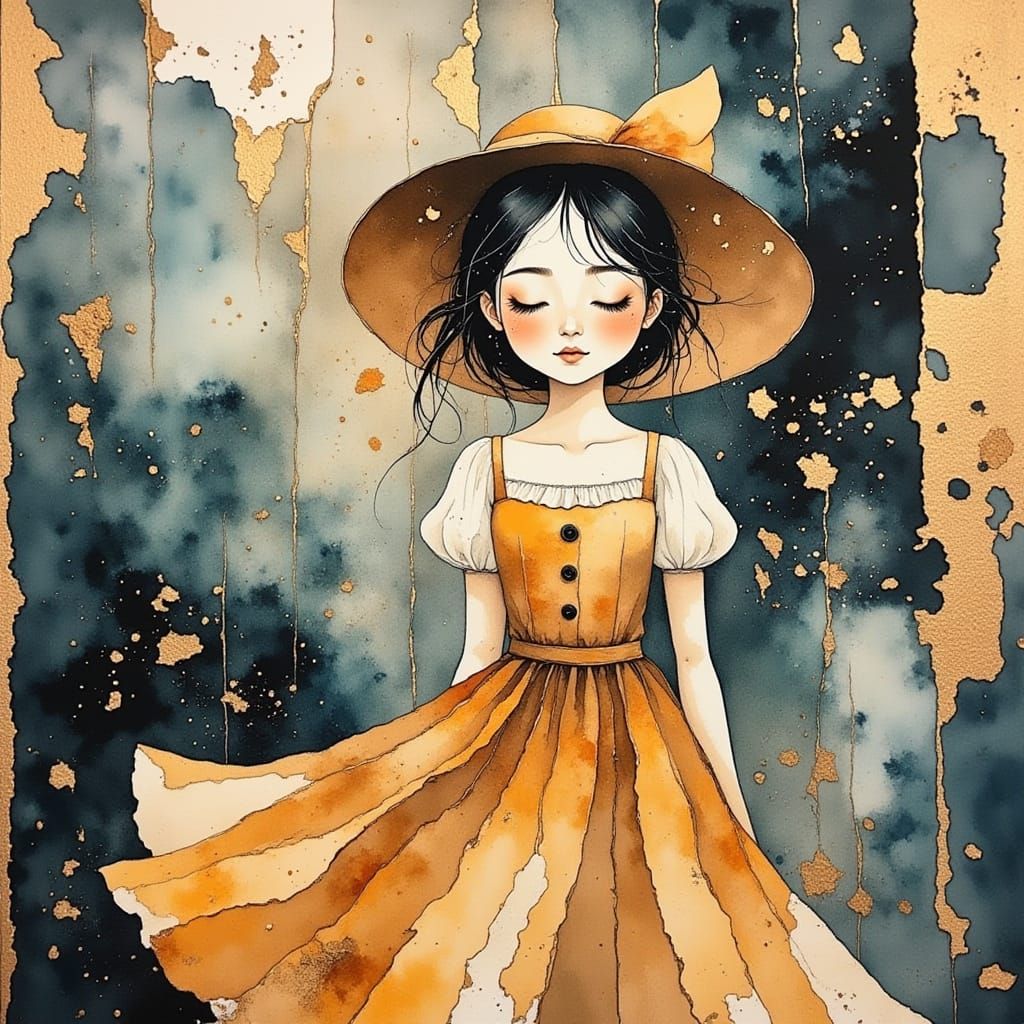 Girl in City Dress: Water-Ink Color Style