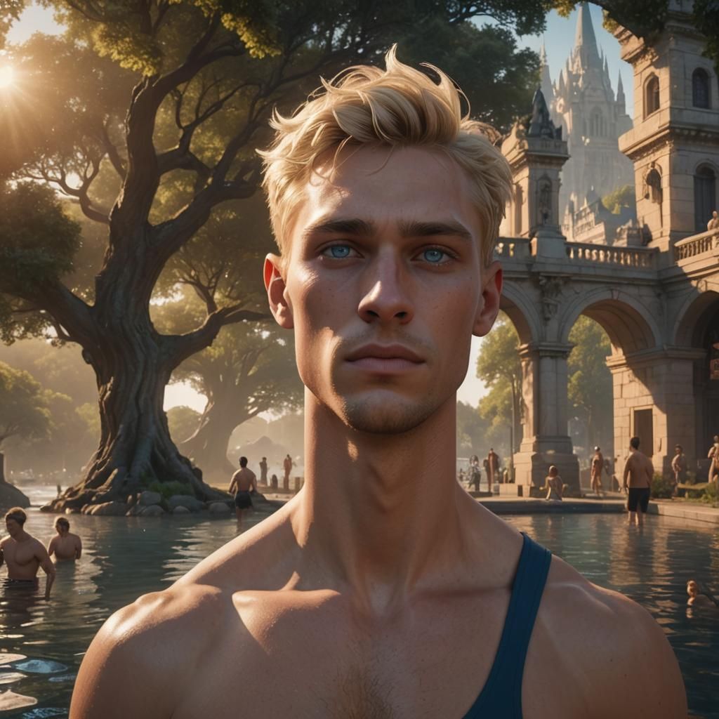 Young Man with Blue Eyes at Sunrise