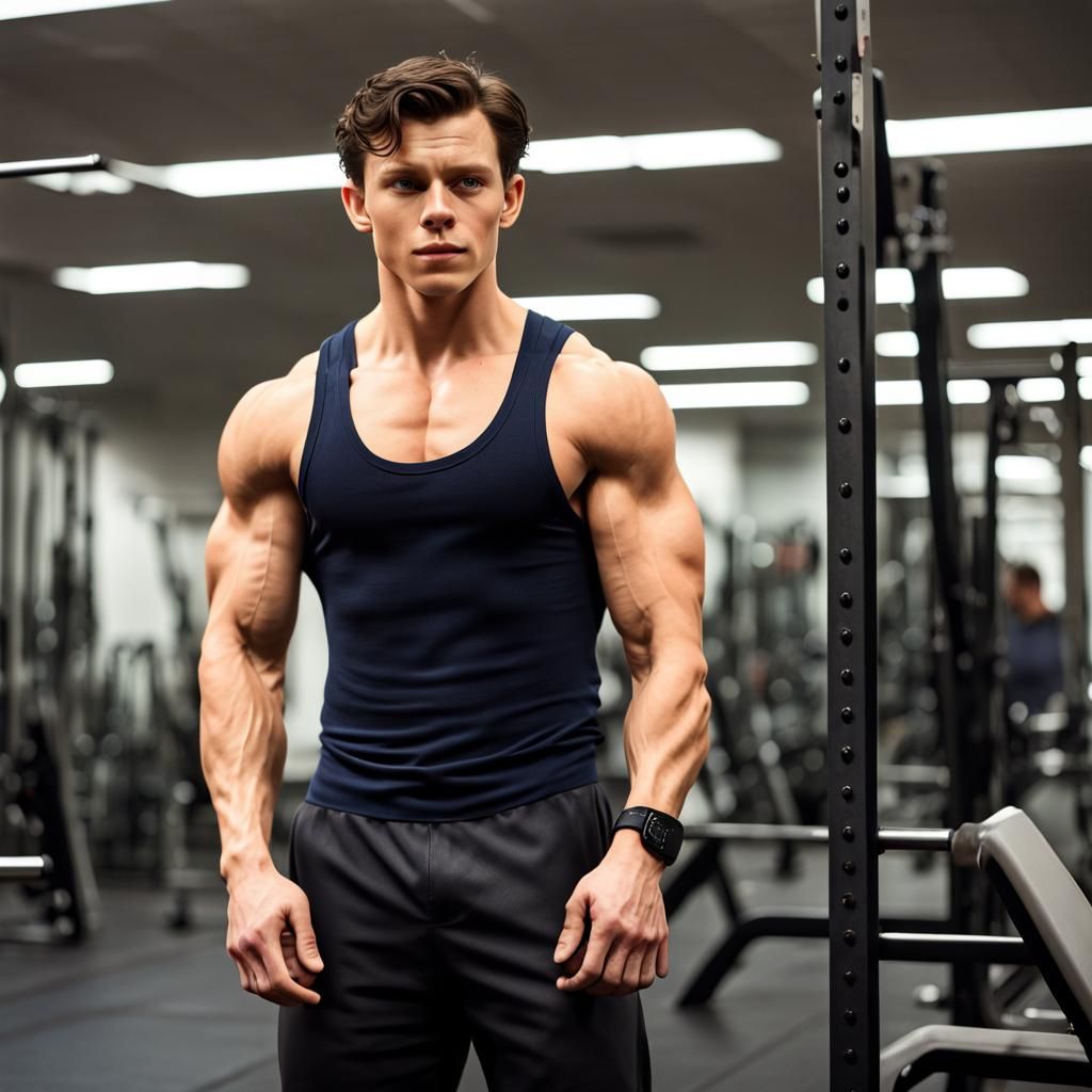 Hyperrealistic Muscular Man in Gym Underwear