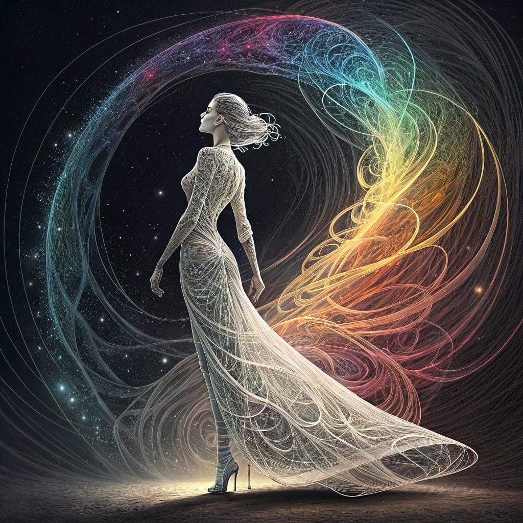 Abstract Wireframe Woman in Cosmic Dance