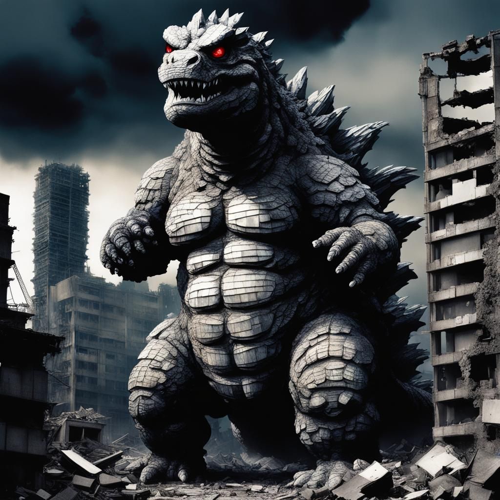 Chibi Godzilla in Apocalyptic Tokyo Ruins