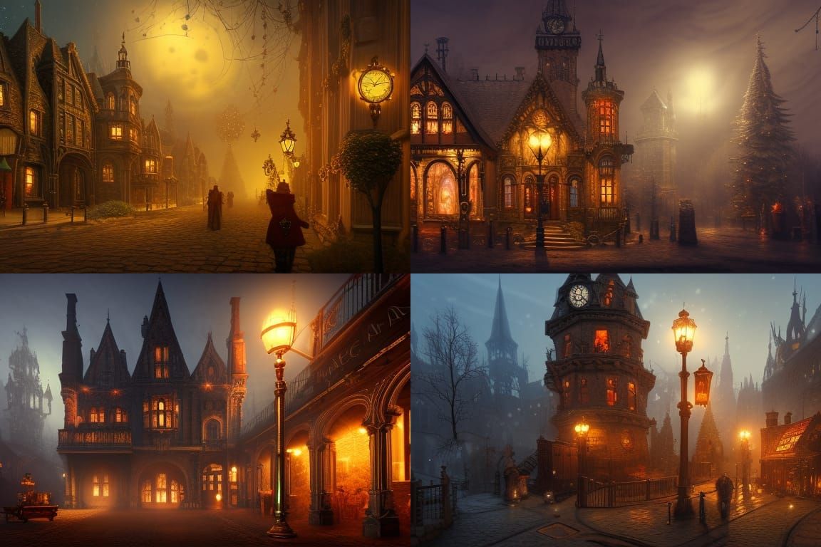 Steampunk Christmas Town in Gothic Style
