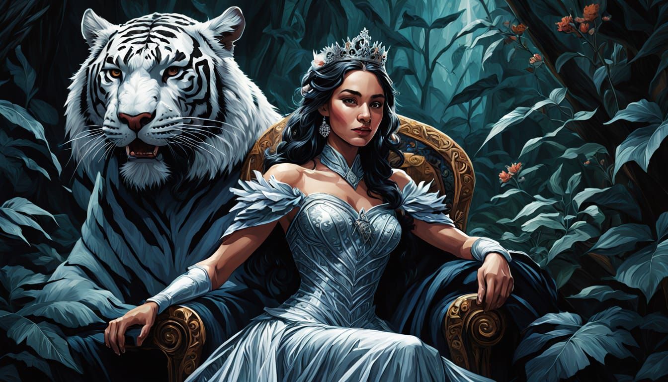 Ethereal Princess in Dark Floral Gown, Surrounded by Glowing...