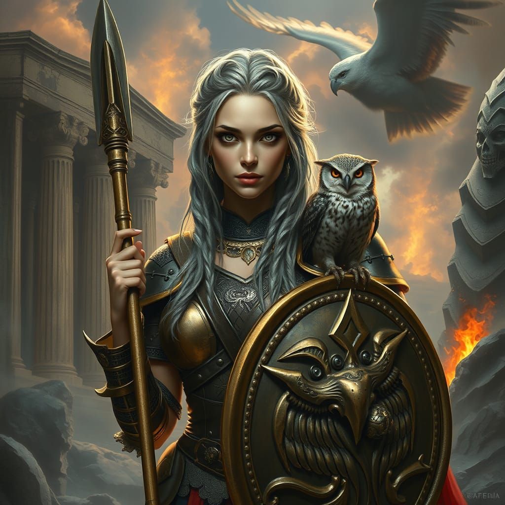 Woman in Armor with Owl, Fantasy Art