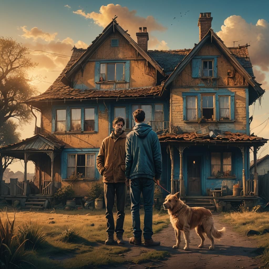 Man and Dog in Countryside: Fantasy Concept Art