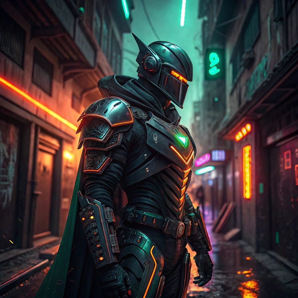 Cyberpunk Knight in Neon Armor