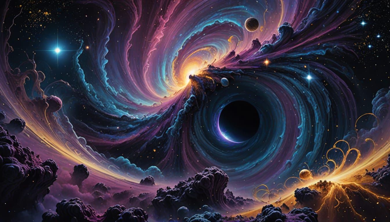 Cosmic Entity Gazes at Abyss in Surreal Psychedelic Art