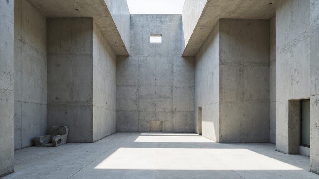 Surreal Concrete Cube House in Brutalist Style