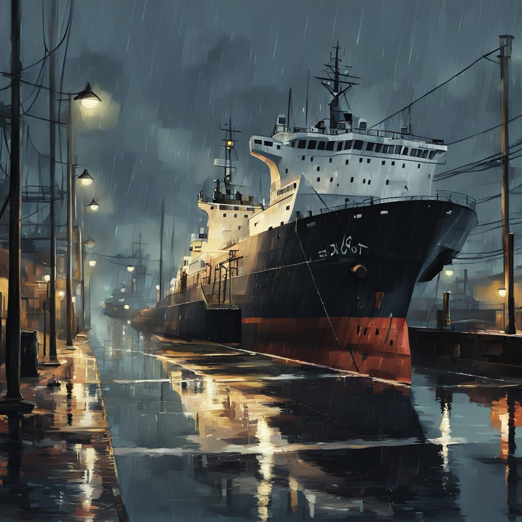 Moody Seaport At Dusk With Blurred Lights