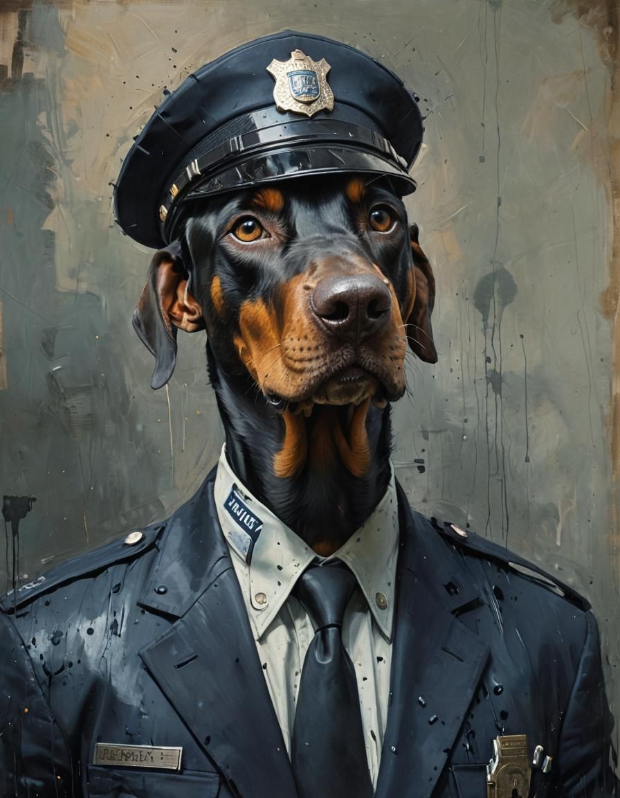 Doberman Detective in Oil Splash Style