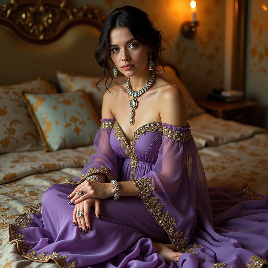 Opulent Portrait of a Young Woman in Klimt Style