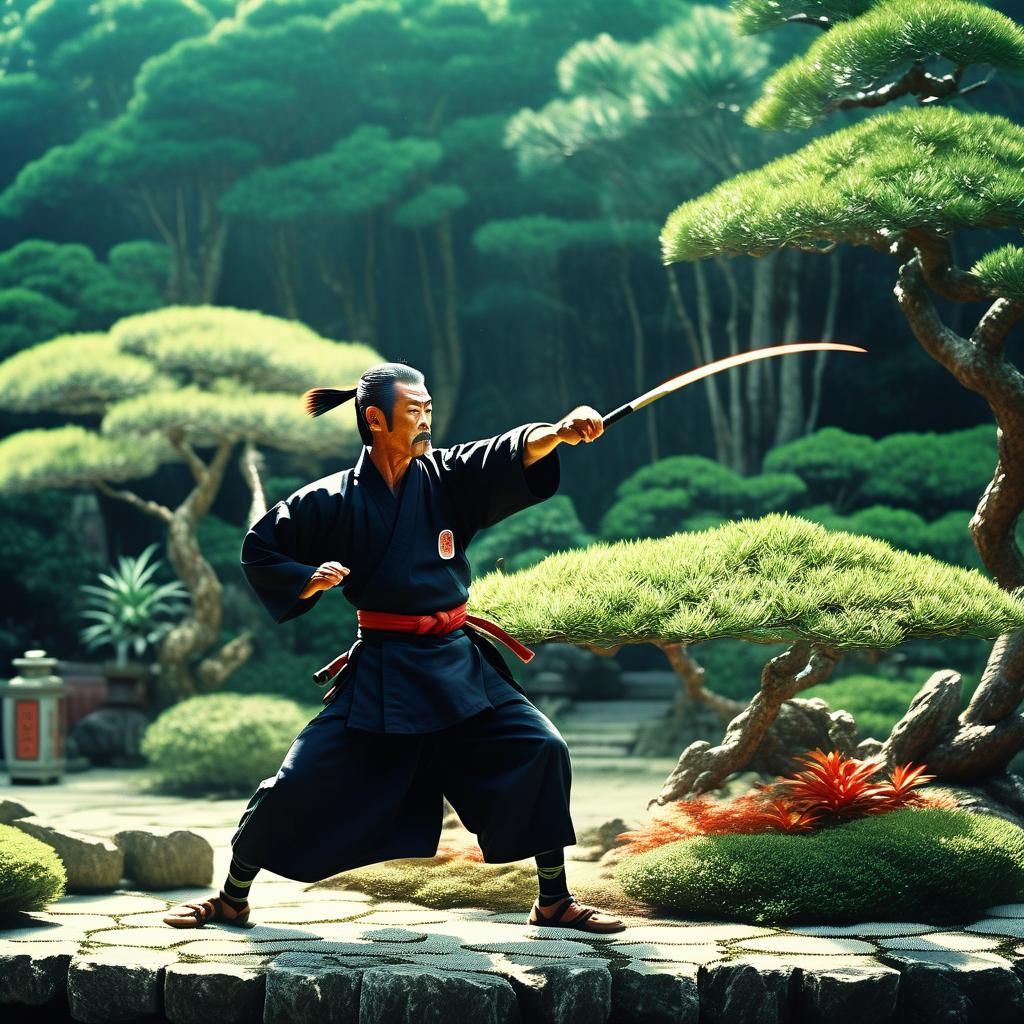 Ancient Kung Fu Master in Okinawa Bonsai Garden