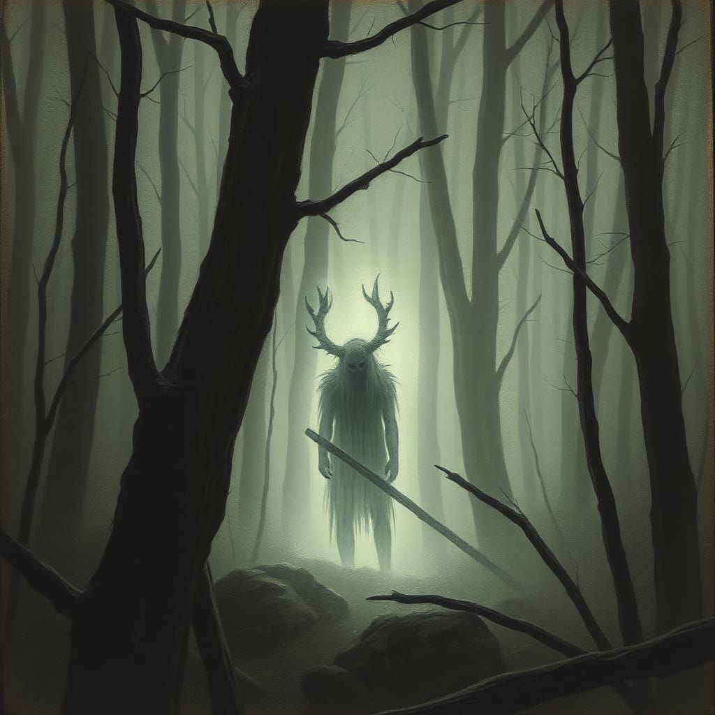 Translucent Hunter Spirit in Dark Woods