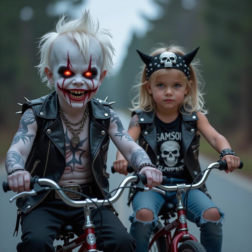 Terrifying Albino Biker Boy and Sister in Horror Portrait