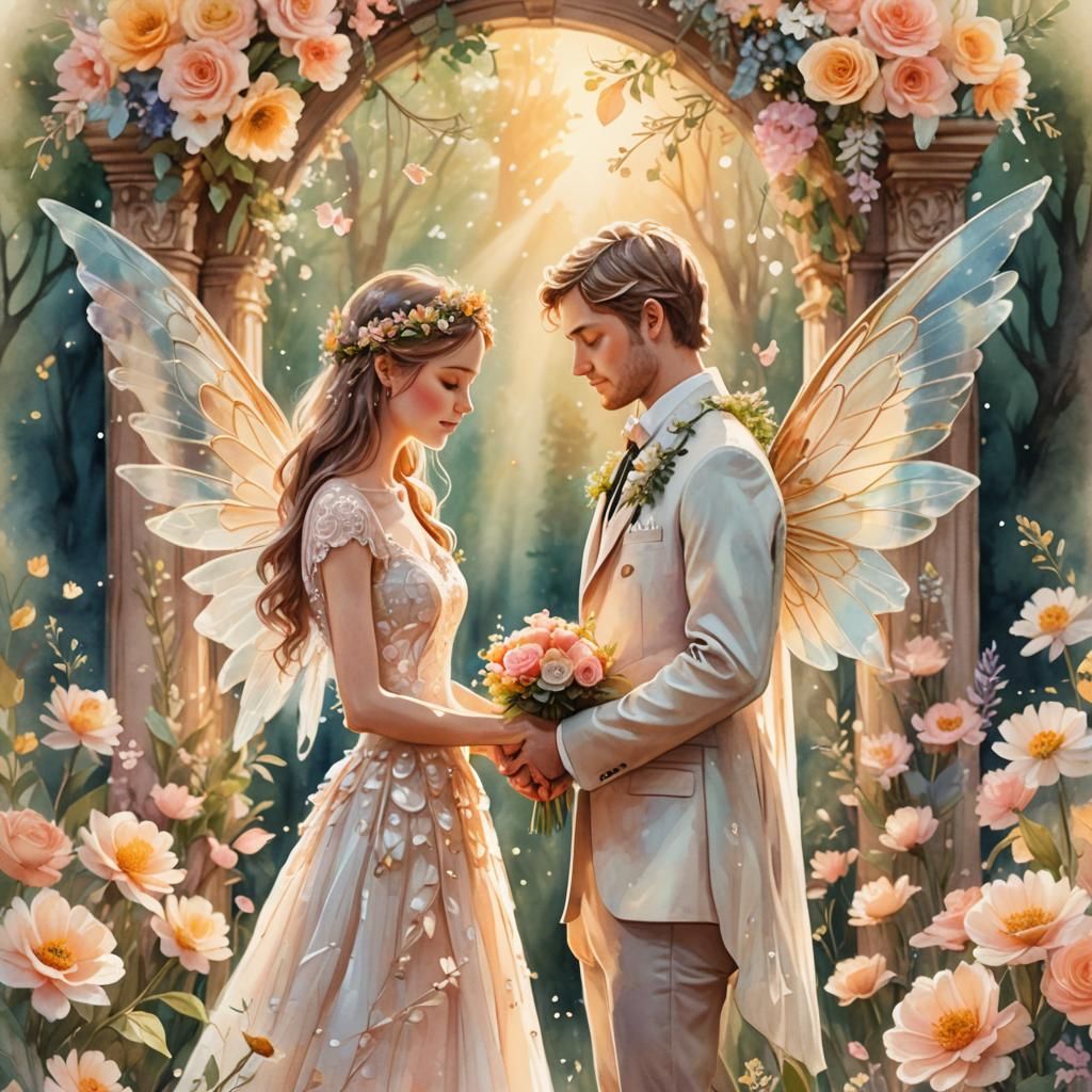 Fantasy Fairy Wedding: Watercolor Illustration